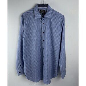 WRK 4-Way Stretch Performance Button Shirt Men 17 Blue Geometric Work Rest Karma